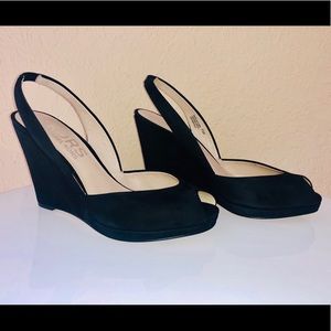 Michael Kors Black Suede Slingback Wedge Peep-Toe